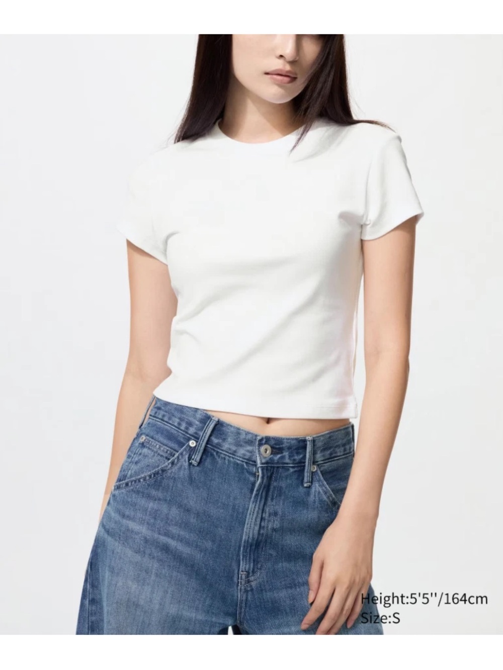 Uniqlo Womens White Cropped Baby Babydoll Cotton Mini T-Shirt Tee Fitted Medium